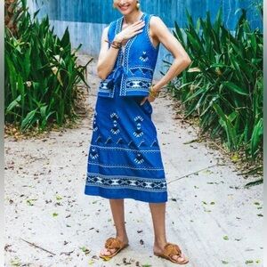 NWT Figue Embroidered Chambray Skirt